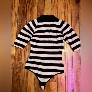 Khaite Wool Striped Bodysuit Mock Neck Sweater XS